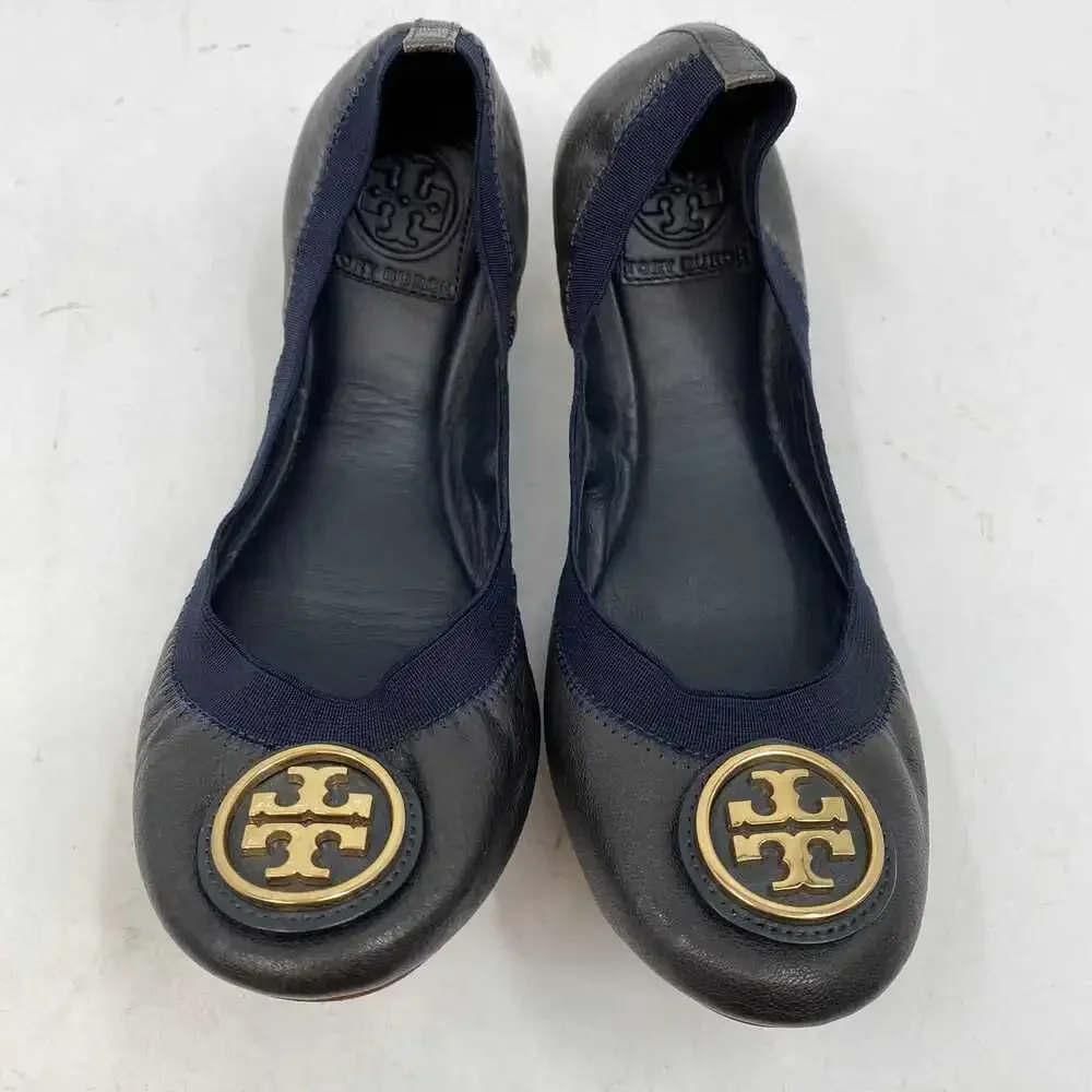 Tory Burch Navy and Gold Leather Flats | Women’s Size 7.5